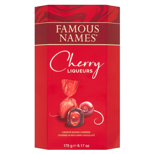FAMOUS NAMES CHERRY LIQUEUR CHOCOLATES 175G