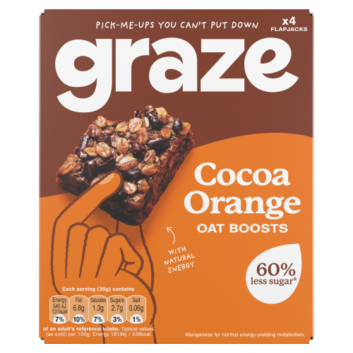 GRAZE SUPERFOOD OAT BOOSTS COCOA ORANGE 4PK 120G