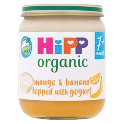 HIPP ORGANIC MANGO & BANANA TOPPED WITH YOGURT BABY FOOD JAR 7+ MONTHS PMP £1.15 160G