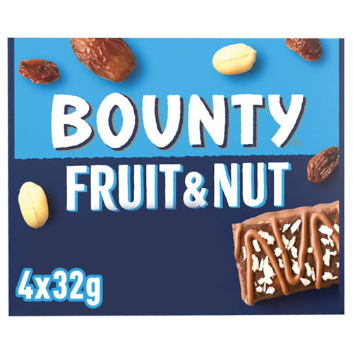 BOUNTY TRIPLE TREAT FRUIT & NUT CHOCOLATE SNACK BAR 4PK 128G