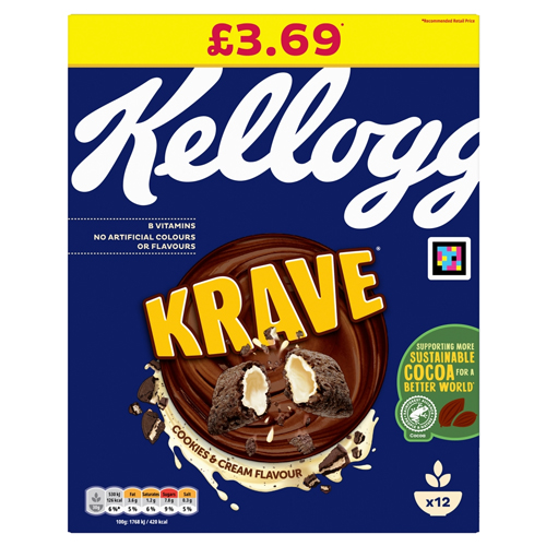 KELLOGG'S KRAVE COOKIES & CREAM BREAKFAST CEREAL PMP £3.69 375G