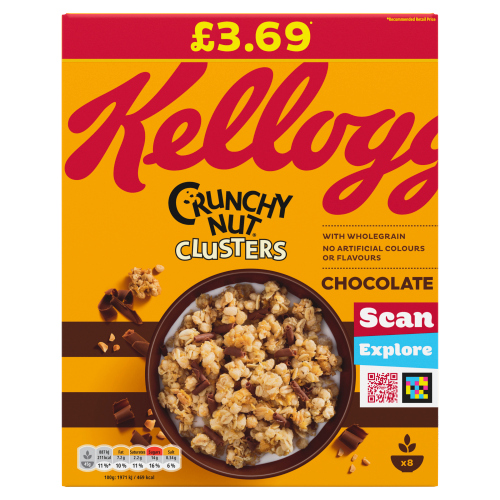 KELLOGG'S CRUNCHY NUT CLUSTERS CHOCOLATE BREAKFAST CEREAL PMP £3.69 400G