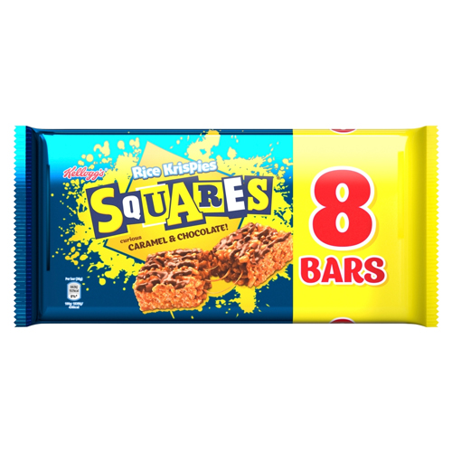 KELLOGG'S RICE KRISPIES SQUARES CURIOUS CARAMEL & CHOCOLATE BARS 8X36G