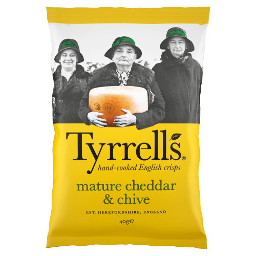TYRRELLS MATURE CHEDDAR & CHIVE CRISPS 48X 40G