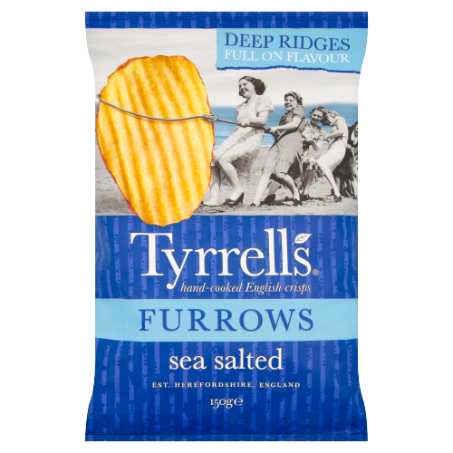 TYRRELLS FURROWS SEA SALTED SHARING CRISPS 150G