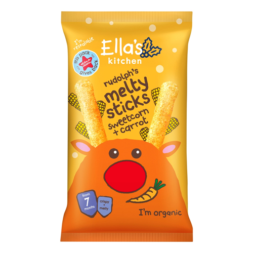 ELLA'S KITCHEN ORGANIC SWEETCORN AND CARROT MELTY STICKS BABY SNACK 7+ MONTHS 16G