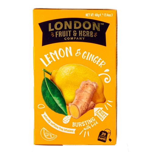 LONDON FRUIT & HERB LEMON & GINGER 20S TEABAGS 40G
