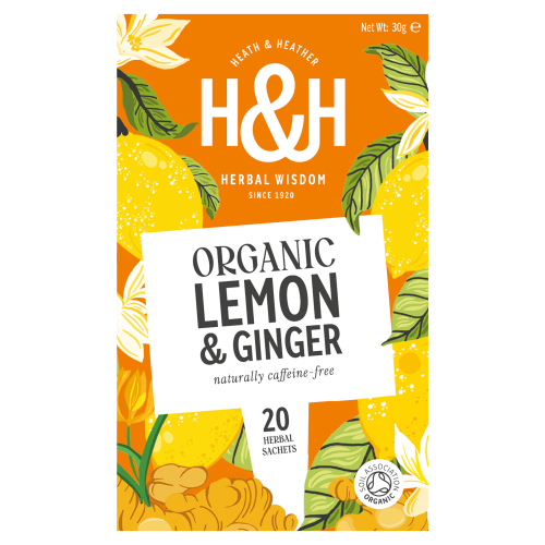 HEATH & HEATHER ORGANIC LEMON & GINGER 20S ENVELOPE BAGS 30G
