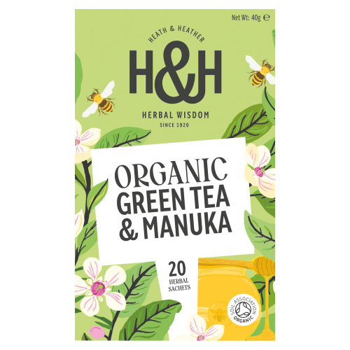 HEATH & HEATHER ORGANIC GREEN TEA WITH MANUKA HONEY 20S ENVELOPE BAGS 40G