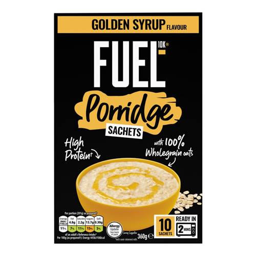 FUEL10K GOLDEN SYRUP PROTEIN PORRIDGE OAT CEREAL SACHETS 360G
