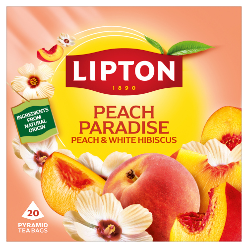 LIPTON PEACH PARADISE PEACH & WHITE HIBISCUS PYRAMID TEA BAGS 20S 46G