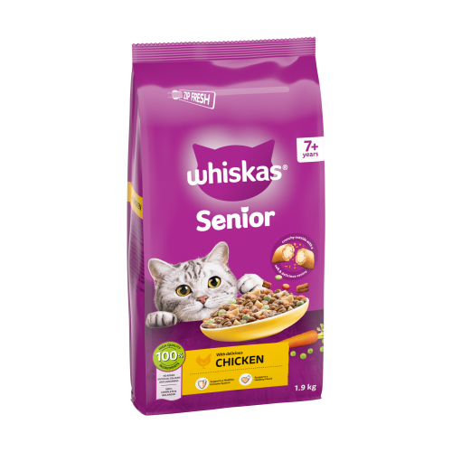 WHISKAS SENIOR COMPLETE DRY CAT FOOD BISCUITS CHICKEN 1.9KG