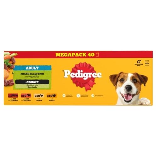 PEDIGREE ADULT WET DOG FOOD POUCHES MIXED IN GRAVY MEGA PACK 40PK 100G
