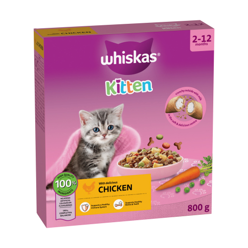 WHISKAS 2-12MTHS CAT COMPLETE DRY WITH CHICKEN 800G