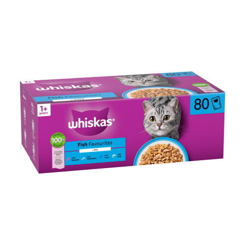 WHISKAS 1+ CAT POUCHES FISH SELECTION IN JELLY 80X 85G