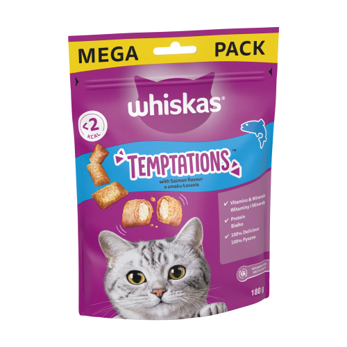 WHISKAS TEMPTATIONS CAT TREATS WITH SALMON FLAVOUR 180G