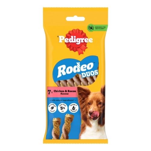 PEDIGREE RODEO DUOS ADULT DOG TREATS CHICKEN & BACON 7 CHEWS 123G