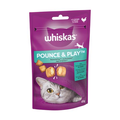 WHISKAS POUNCE & PLAY ADULT CAT TREATS WITH CHICKEN 45G