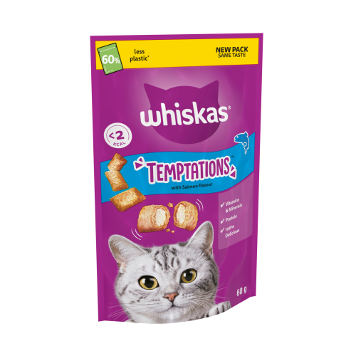 WHISKAS TEMPTATIONS ADULT CAT TREAT BISCUITS WITH SALMON 6X 60G