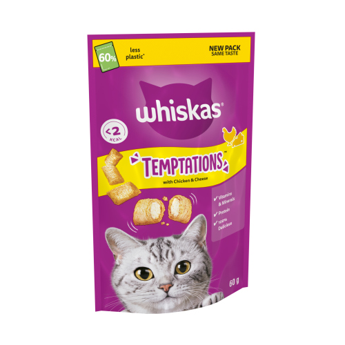 WHISKAS TEMPTATIONS CAT TREATS WITH CHICKEN & CHEESE 6X 60G
