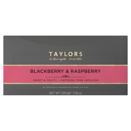 TAYLORS OF HARROGATE BLACKBERRY & RASPBERRY 100 WRAPPED TEA BAGS 200G