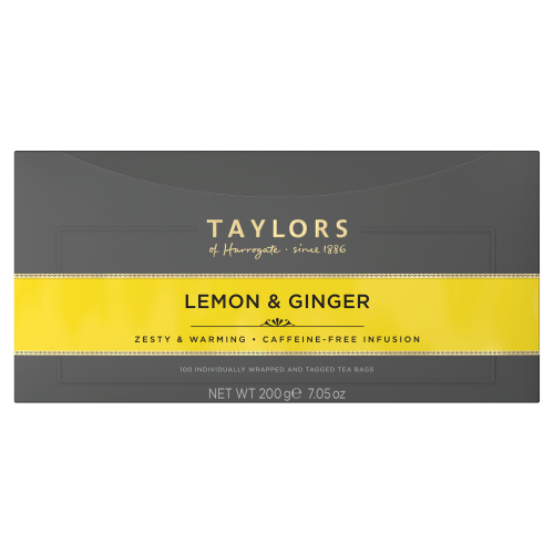TAYLORS OF HARROGATE LEMON & GINGER 100 TEA BAGS 200G
