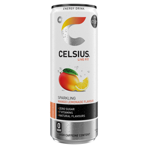 CELSIUS ENERGY SPARKLING MANGO LEMONADE PMP £1.50 355ML