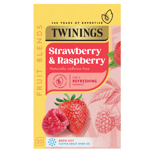 TWININGS STRAWBERRY & RASPBERRY 20 SINGLE TEA BAGS 40G