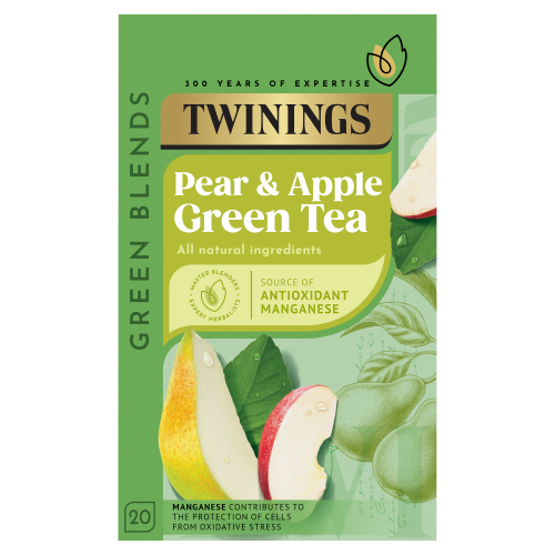 TWININGS APPLE & PEAR GREEN TEA 20 SINGLE TEA BAGS 40G