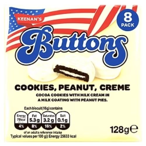 KEENAN'S COOKIES, PEANUT, CREME BUTTONS 128G