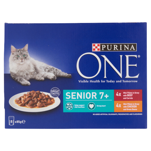 PURINA ONE SENIOR 7+ CAT FOOD CHICKEN AND BEEF 8PK 85G