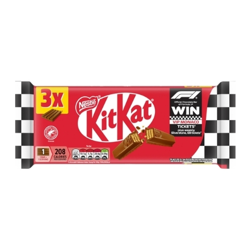 KITKAT 4 FINGER MILK CHOCOLATE BAR 3PK 124.5G