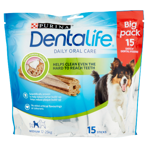 DENTALIFE MEDIUM DOG TREAT DENTAL CHEW 15 STICKS 345G