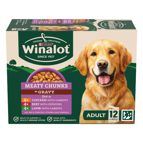 WINALOT ADULT DOG FOOD POUCH MIXED IN GRAVY 12PK 100G