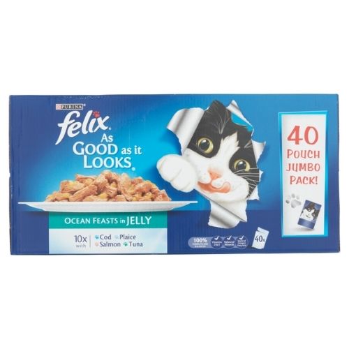 FELIX AGAIL OCEAN FEASTS FISH SELECTION IN JELLY WET CAT FOOD 40PK 100G