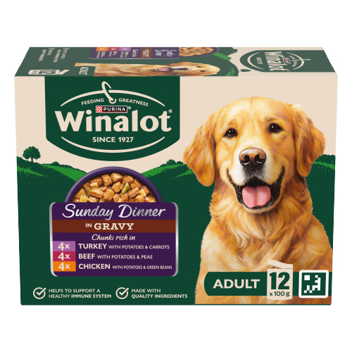 WINALOT SUNDAY DINNER POUCH MIXED IN GRAVY 12PK 100G