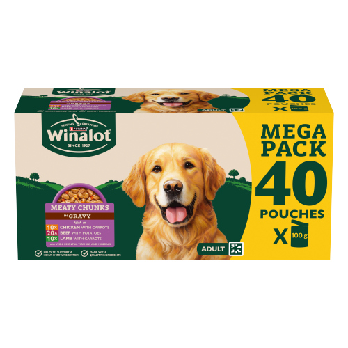 WINALOT ADULT DOG FOOD POUCH MIXED IN GRAVY 40X 100G