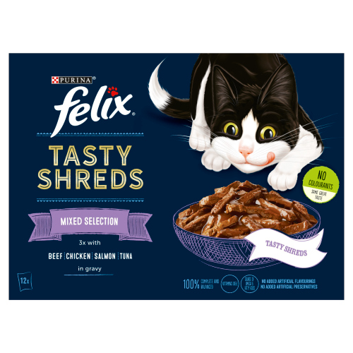 FELIX TASTY SHREDS MIXED SELECTION POUCHES 12PK 80G