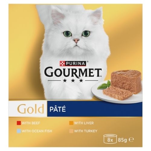 GOURMET GOLD PATE WET CAT FOOD TINS 8PK 85G