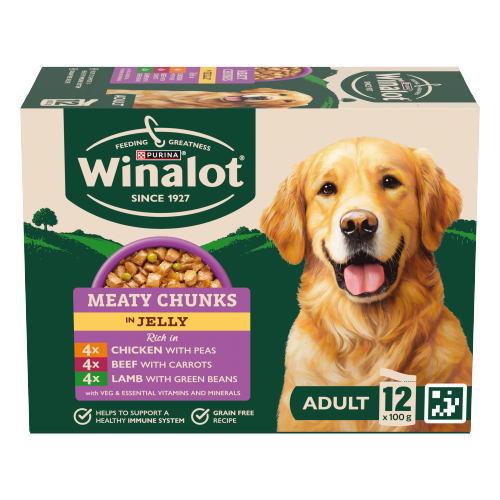 WINALOT ADULT DOG FOOD POUCH MIXED IN JELLY 12PK 100G