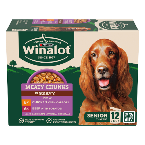 WINALOT SENIOR DOG FOOD POUCHES MIXED IN GRAVY 12PK 100G