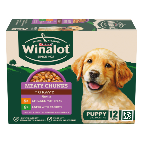 WINALOT PUPPY FOOD POUCHES MIXED IN GRAVY 12PK 100G