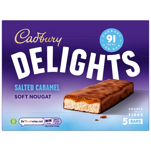 CADBURY DELIGHTS SOFT NOUGAT SALTED CARAMEL BARS 5PK 110G