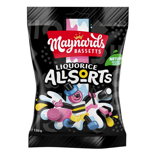 MAYNARDS BASSETTS LIQUORICE ALLSORTS SWEETS BAG 130G