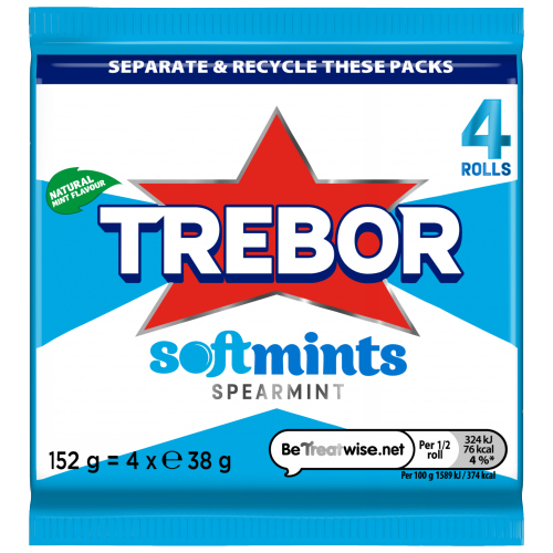 TREBOR SOFTMINTS SPEARMINT MINTS 4PK 152G