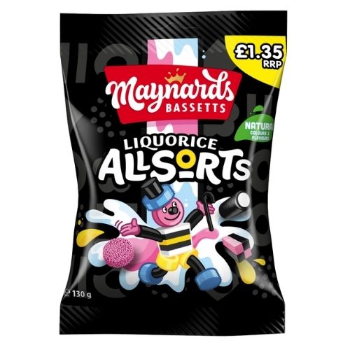 MAYNARDS BASSETTS LIQUORICE ALLSORTS BAG PMP £1.35 130G