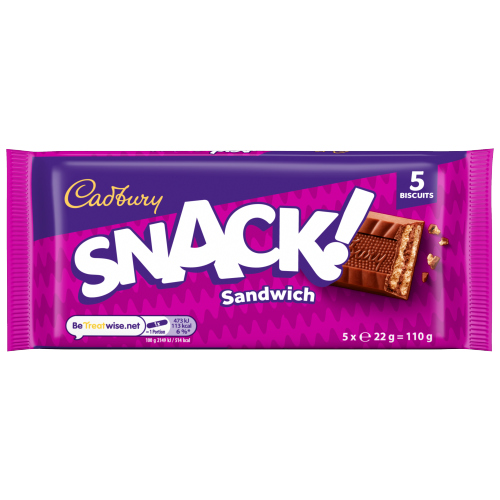 CADBURY SNACK SANDWICH CHOCOLATE BISCUITS  5PK 110G