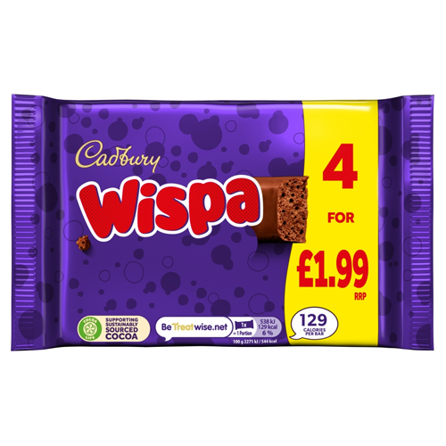 CADBURY WISPA CHOCOLATE BAR PMP £1.99 4PK 94.8G
