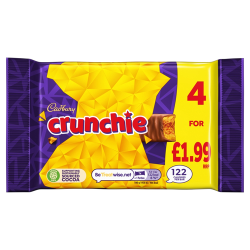 CADBURY CRUNCHIE CHOCOLATE BAR PMP £1.99 4PK 104.4G