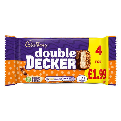 CADBURY DOUBLE DECKER CHOCOLATE BAR  PMP £1.99 4PK 149.2G